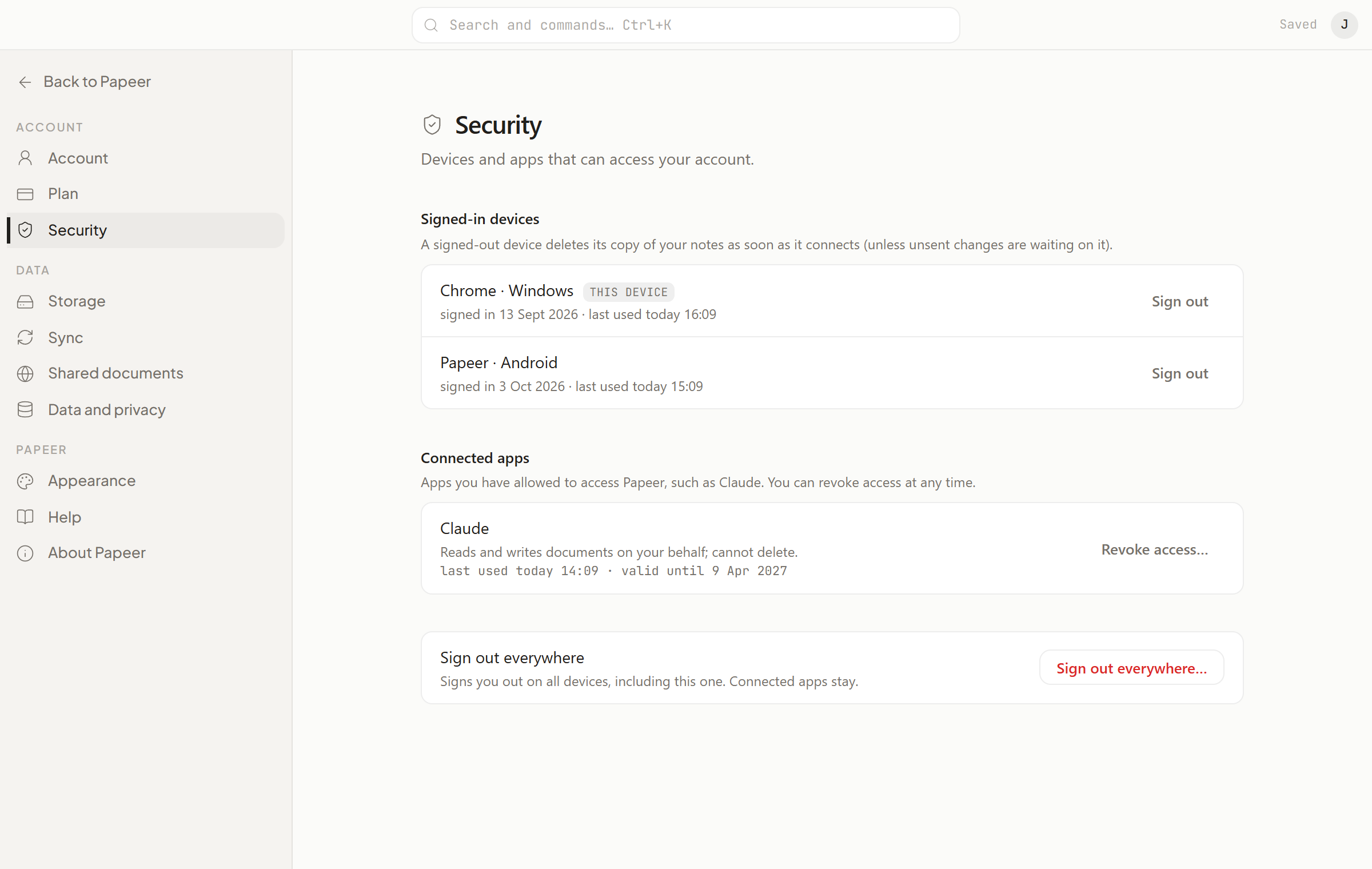 Settings → Security with the list of connected apps