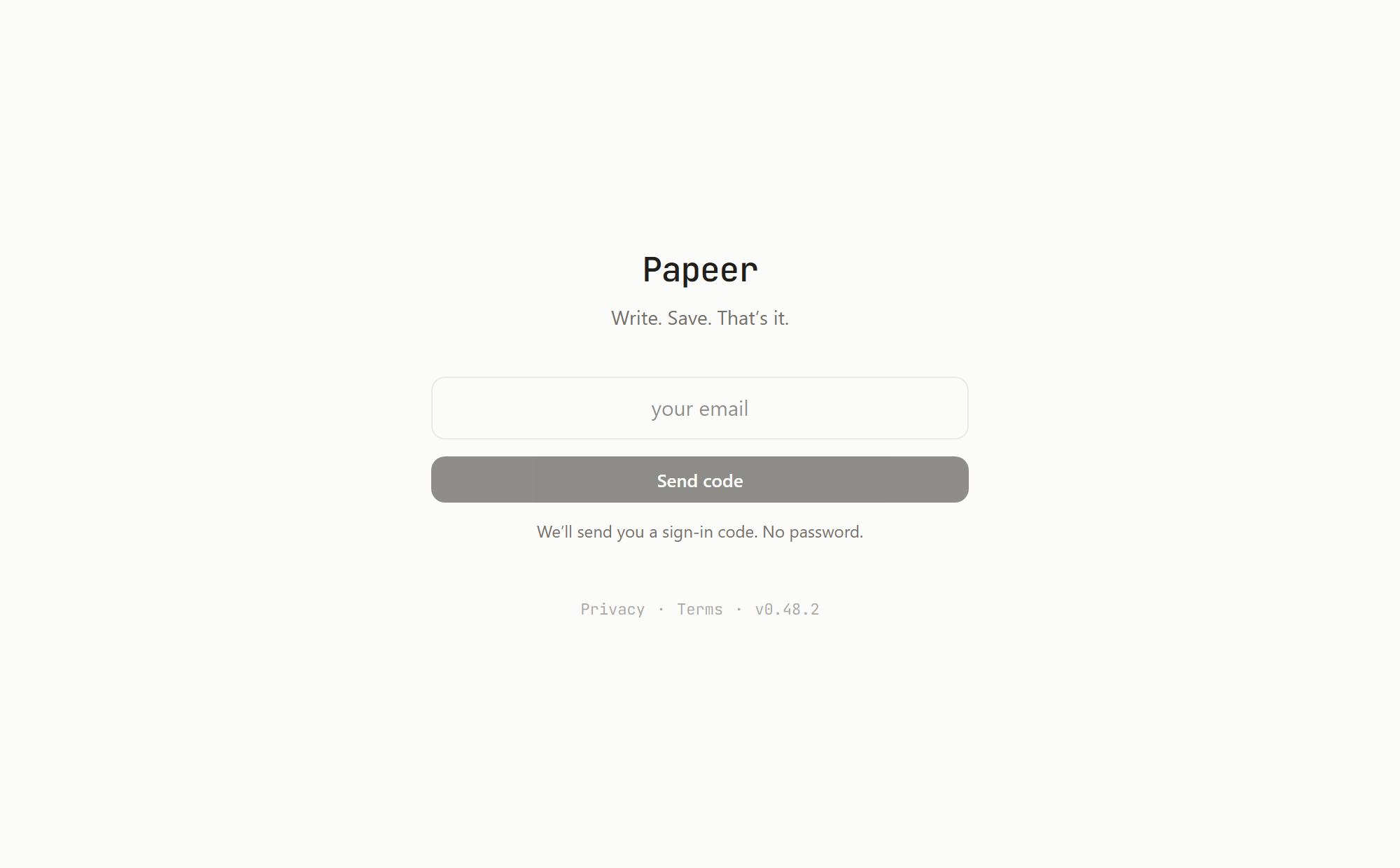 Sign-in screen: an email field and a code field